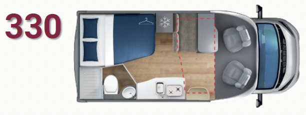 Giottiline Siena 330 Grundriss – Teilintegrierter 5,99 m mit französischem Bett