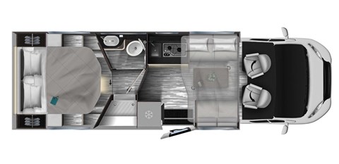 Grundriss Mobilvetta Kea P 90 – 7,47 m, Queensbett, teilintegriert