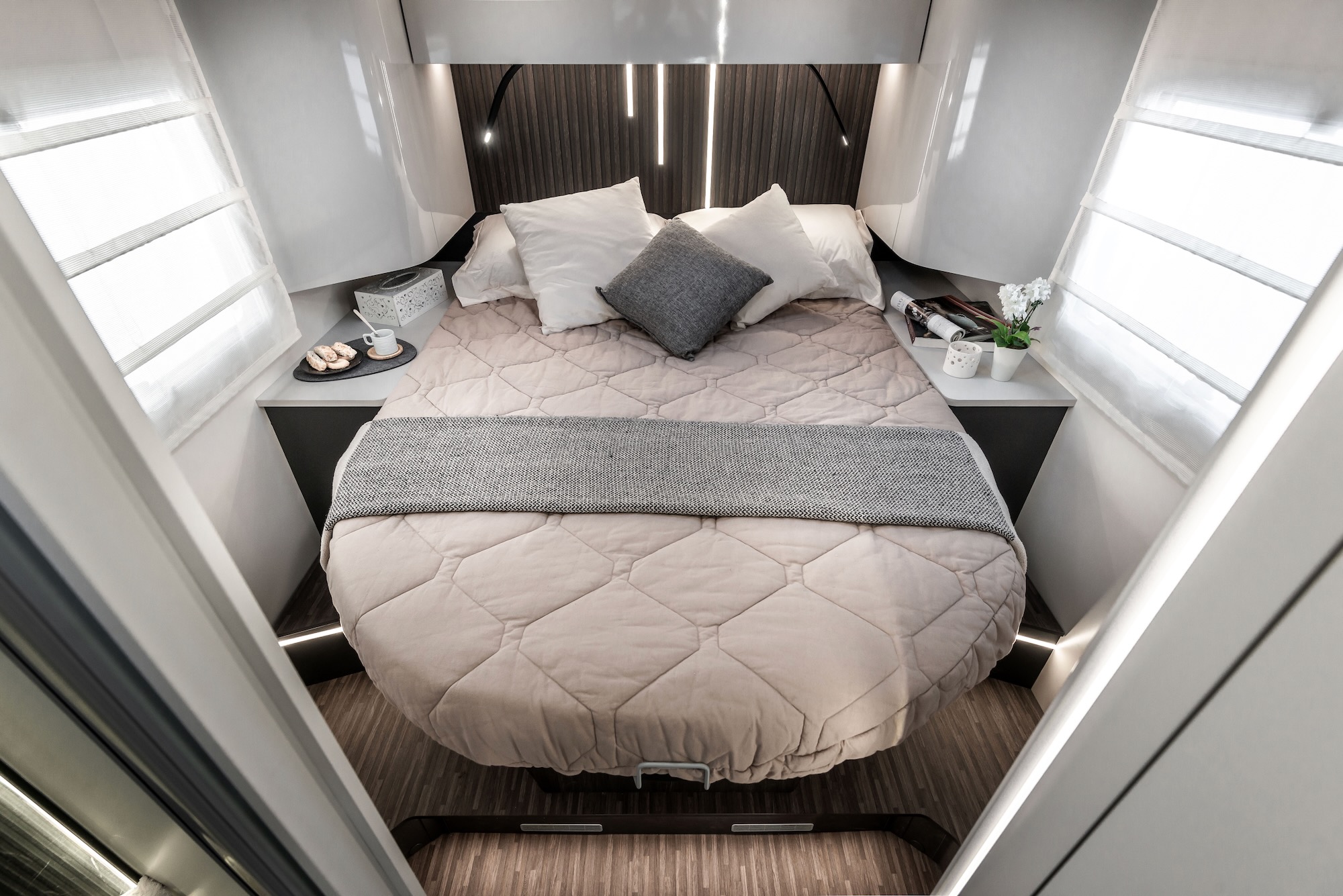 Queensbett im Heck des Mobilvetta Kea Kompakt 68