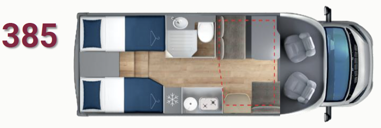 Giottiline Siena 385 Grundriss – Teilintegrierter 6,99 m mit Einzelbetten